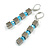 Square Hematite/Light Blue Glass Beaded Linear Drop Earrings - 60mm L - view 3