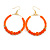 Orange Glass Bead with Crystal Rings Hoop Earrings in Gold Tone - 70mm Long - view 4