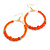 Orange Glass Bead with Crystal Rings Hoop Earrings in Gold Tone - 70mm Long - view 5