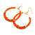 Orange Glass Bead with Crystal Rings Hoop Earrings in Gold Tone - 70mm Long - view 2