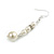 White Faux Pearl Beaded with Crystal Spacer Long Earrings in Silver Tone - 55mm L - view 6