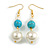 Faux Pearl and Turquoise Bead Long Drop Earrings in Gold Tone - 55mm L - view 5
