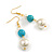 Faux Pearl and Turquoise Bead Long Drop Earrings in Gold Tone - 55mm L - view 4