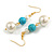 Faux Pearl and Turquoise Bead Long Drop Earrings in Gold Tone - 55mm L - view 2