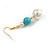 Faux Pearl and Turquoise Bead Long Drop Earrings in Gold Tone - 55mm L - view 6