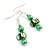 Green Glass and Shell Bead Drop Earrings with Silver Tone Closure - 6cm Long - view 4