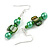 Green Glass and Shell Bead Drop Earrings with Silver Tone Closure - 6cm Long - view 2
