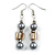 Grey Glass and Antique White Shell Bead Drop Earrings with Silver Tone Closure - 6cm Long