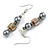 Grey Glass and Antique White Shell Bead Drop Earrings with Silver Tone Closure - 6cm Long - view 3