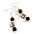 Black Glass and Antique White Shell Bead Drop Earrings with Silver Tone Closure - 6cm Long - view 2