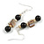 Black Glass and Antique White Shell Bead Drop Earrings with Silver Tone Closure - 6cm Long - view 4