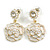 Romantic White Enamel Faux Pearl Layered Rose Drop Earrings in Gold Tone - 30mm L - view 2