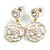 Romantic White Enamel Faux Pearl Layered Rose Drop Earrings in Gold Tone - 30mm L - view 5
