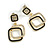 Clear Crystal Black Enamel Double Square Drop Earrings in Gold Tone - 30mm Long - view 2