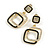 Clear Crystal Black Enamel Double Square Drop Earrings in Gold Tone - 30mm Long - view 5