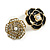 Clear Crystal/ White Faux Pearl/ Black Enamel Asymmetrical Rose Floral Stud Earrings In Gold Tone - 20mm D - view 2