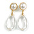 Statement White Faux Pearl Transparent Acrylic Teardrop Long Earrings in Gold Tone - 65mm L