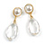 Statement White Faux Pearl Transparent Acrylic Teardrop Long Earrings in Gold Tone - 65mm L - view 8