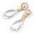 Statement White Faux Pearl Transparent Acrylic Teardrop Long Earrings in Gold Tone - 65mm L - view 6