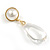 Statement White Faux Pearl Transparent Acrylic Teardrop Long Earrings in Gold Tone - 65mm L - view 9