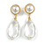 Statement White Faux Pearl Transparent Acrylic Teardrop Long Earrings in Gold Tone - 65mm L - view 10