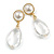 Statement White Faux Pearl Transparent Acrylic Teardrop Long Earrings in Gold Tone - 65mm L - view 2