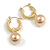18mm Textured Gold Tone Hoop Earrings with 12mm Cream Pearl Bead Dangle - view 7