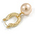 18mm Textured Gold Tone Hoop Earrings with 12mm Cream Pearl Bead Dangle - view 6