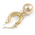 18mm Textured Gold Tone Hoop Earrings with 12mm Cream Pearl Bead Dangle - view 5