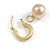 18mm Textured Gold Tone Hoop Earrings with 12mm Cream Pearl Bead Dangle - view 4