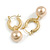 18mm Textured Gold Tone Hoop Earrings with 12mm Cream Pearl Bead Dangle - view 8