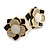 Black/White Enamel Clear Crystal Layered Flower Stud Earrings - 17mm Diameter - view 6