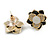 Black/White Enamel Clear Crystal Layered Flower Stud Earrings - 17mm Diameter - view 5