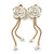 White Enamel Crystal Chain Rose Flower Dangle Earrings in Gold Tone - 60mm Long - view 7