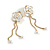 White Enamel Crystal Chain Rose Flower Dangle Earrings in Gold Tone - 60mm Long - view 2