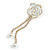 White Enamel Crystal Chain Rose Flower Dangle Earrings in Gold Tone - 60mm Long - view 6