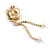 White Enamel Crystal Chain Rose Flower Dangle Earrings in Gold Tone - 60mm Long - view 8