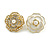Clear Crystal/ Faux Pearl/ White Enamel Asymmetrical Rose Floral Stud Earrings In Gold Tone - 20mm D - view 5