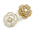 Clear Crystal/ Faux Pearl/ White Enamel Asymmetrical Rose Floral Stud Earrings In Gold Tone - 20mm D - view 2