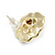 Clear Crystal/ Faux Pearl/ White Enamel Asymmetrical Rose Floral Stud Earrings In Gold Tone - 20mm D - view 6