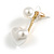 White Faux Pearl Heart Front Back Stud Earrings/Gold Tone/25mm Long - view 4