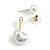 White Faux Pearl Heart Front Back Stud Earrings/Gold Tone/25mm Long - view 5