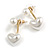 White Faux Pearl Heart Front Back Stud Earrings/Gold Tone/25mm Long - view 2