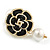 Black Enamel White Faux Pearl Layered Rose Flower Stud Earrings in Gold Tone - 35mm Tall - view 4