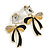 Clear Crystal Black Enamel Bow Drop Earrings in Gold Tone - 40mm Drop - view 6