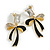 Clear Crystal Black Enamel Bow Drop Earrings in Gold Tone - 40mm Drop - view 2