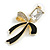 Clear Crystal Black Enamel Bow Drop Earrings in Gold Tone - 40mm Drop - view 7