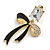 Clear Crystal Black Enamel Bow Drop Earrings in Gold Tone - 40mm Drop - view 4