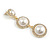 Party/Prom/Wedding Clear Crystal Triple Faux Pearl Bead Drop Earrings - 75mm Long - view 5