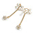 White Enamel Bow with Crystal Chain and CZ Ball Front Back Drop Earrings/Gold Tone/45mm Long - view 6